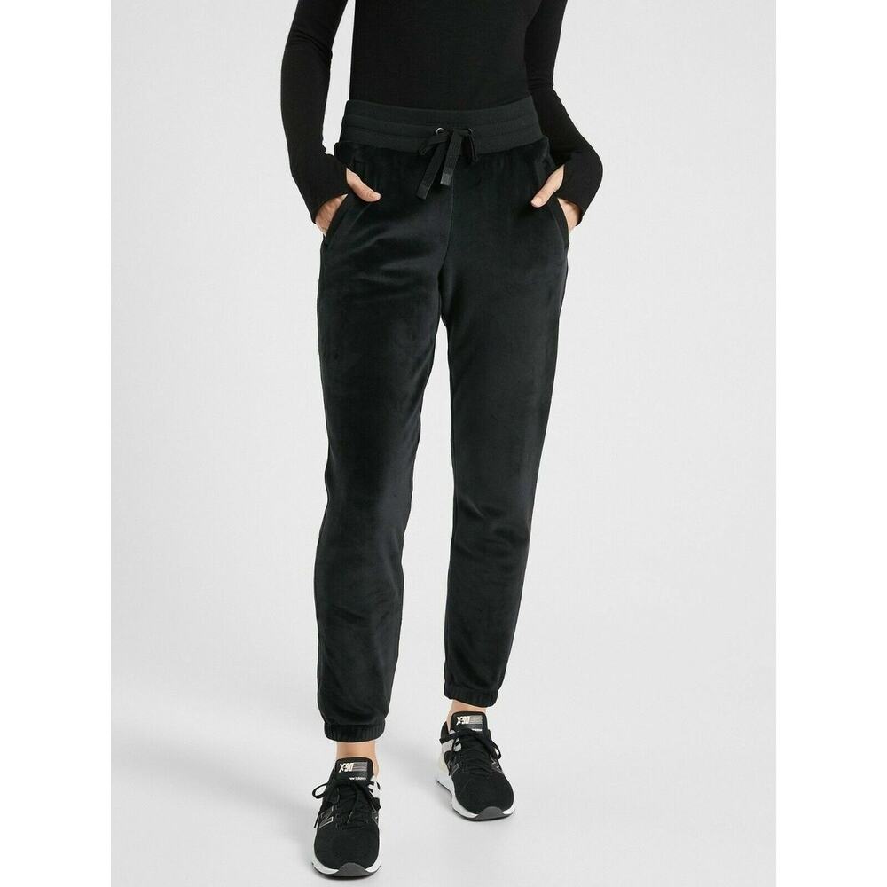 Athleta Double Cozy Karma Black Fleece High Rise Jogger Pants Sweatpants XS